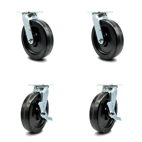 8 Inch Phenolic Swivel Caster Set with Roller Bearings 2 Brakes